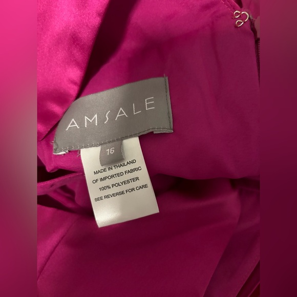Amsale Deep Plunge Front & Back Midi Dress Pleated Skirt Bright Pink 16 NWT - Picture 11 of 12